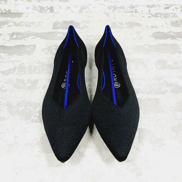 NEW Rothy's The Flat Black Knit Pointy Toe Slip On Loafers E195